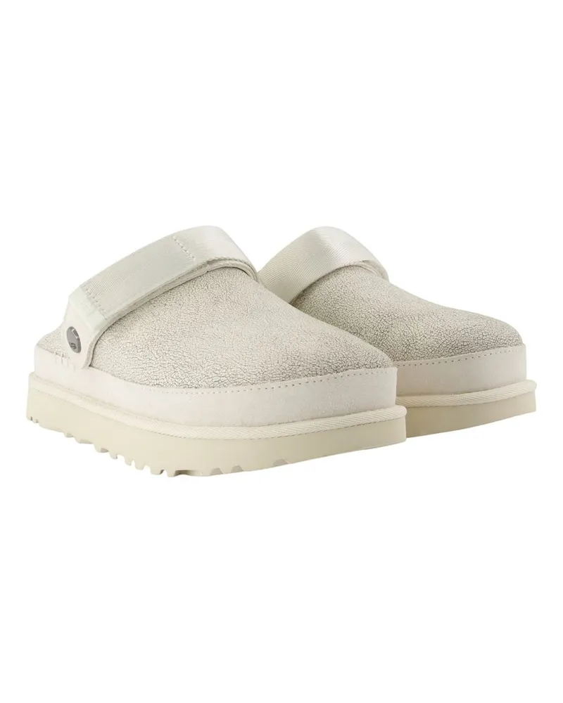 UGG Women's Goldenstar Crackle Slides -  Leather White Calfskin Shoes Flat-Shoes White