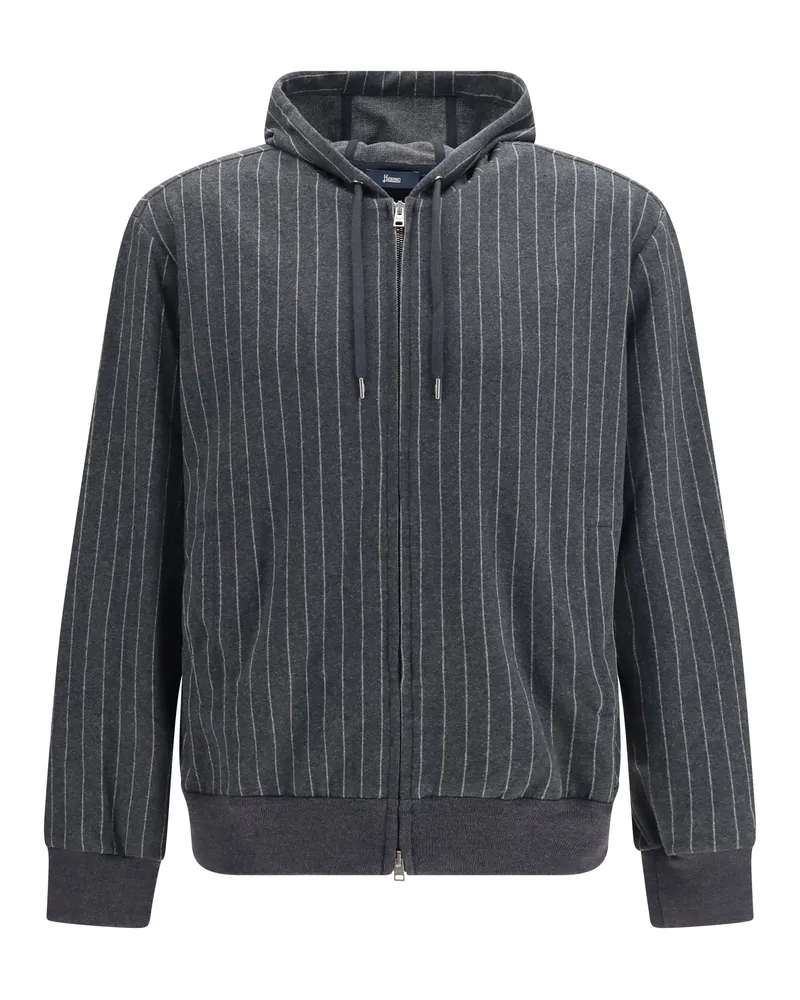 Herno Pinstriped Cotton Zip-Up Sweatshirt — Gray Gray