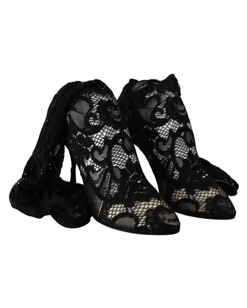 Dolce & Gabbana Women's Black Taormina Lace Socks Boots Shoes Pumps Elastane Black