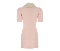 Shearling-Collar Ribbed Knit Dress — Pink