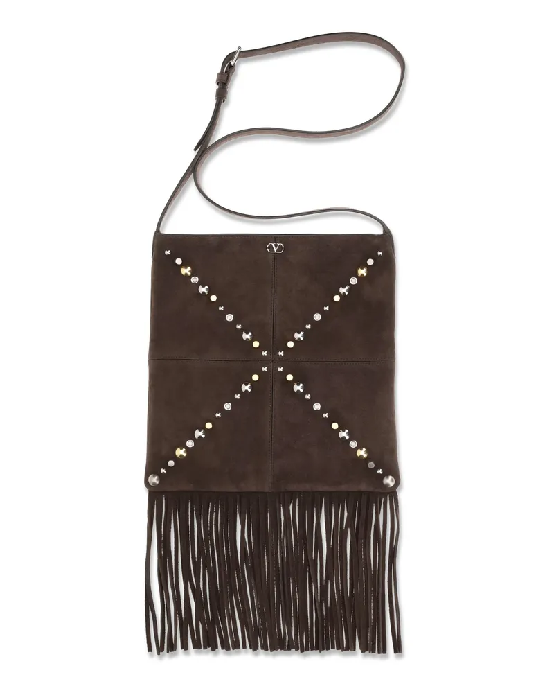 Valentino Garavani Men's Shoulder Bag Nellcôte Dark Brown Suede Calf Leather Brown