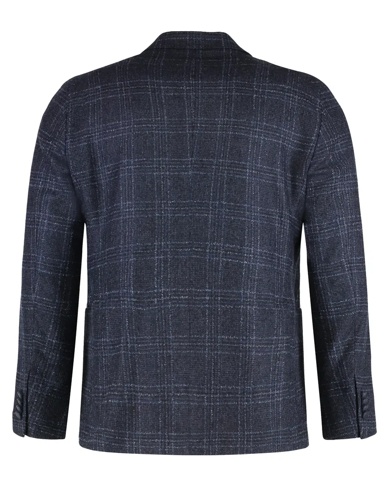 Tagliatore Men's Jacket Prince-Of-Wales Wool Fantasia Blue Suit & Dinner Navy