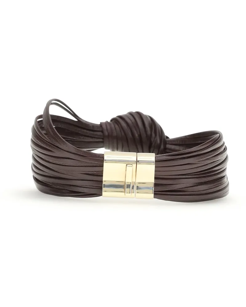 Bottega Veneta Women's Leather Knot Bracelet Dark Barolo Silver Bracelets Brown