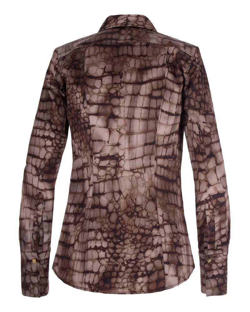 Elisabetta Franchi Croc-Jacquard Print Viscose Shirt — Brown Brown