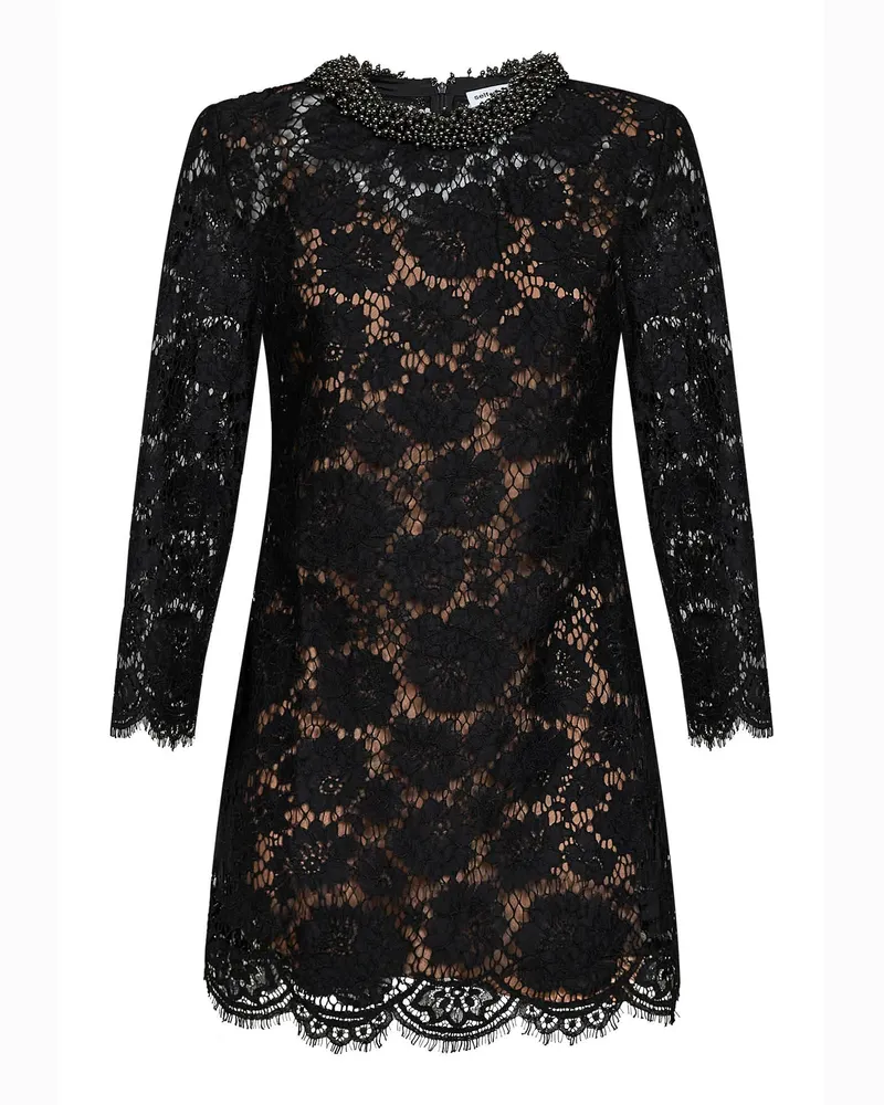 Self-Portrait Beaded Floral Lace Dress — Black Black