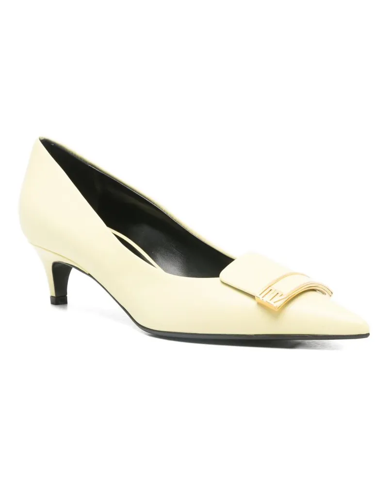 Sergio Rossi Pointed-Toe Leather Pump — Cream Cream