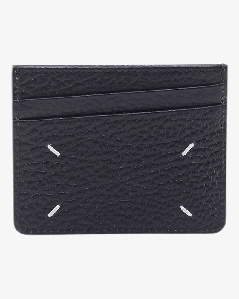 Maison Margiela Women's Card Holder Four Stitches Black Leather Wallets & Purses Black