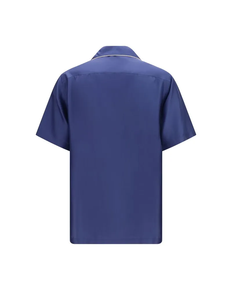 Dolce & Gabbana Men's Blue Silk Shortsleeve Shirt Blue