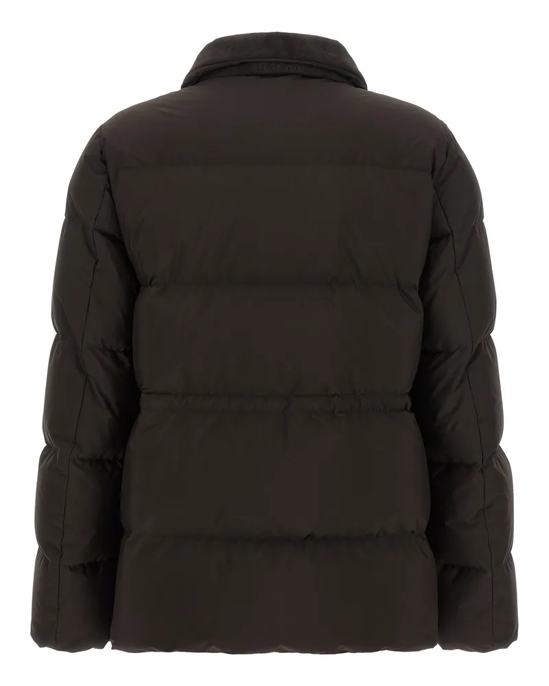 Kiton Suède-Front Drawstring Down Jacket — Black Black