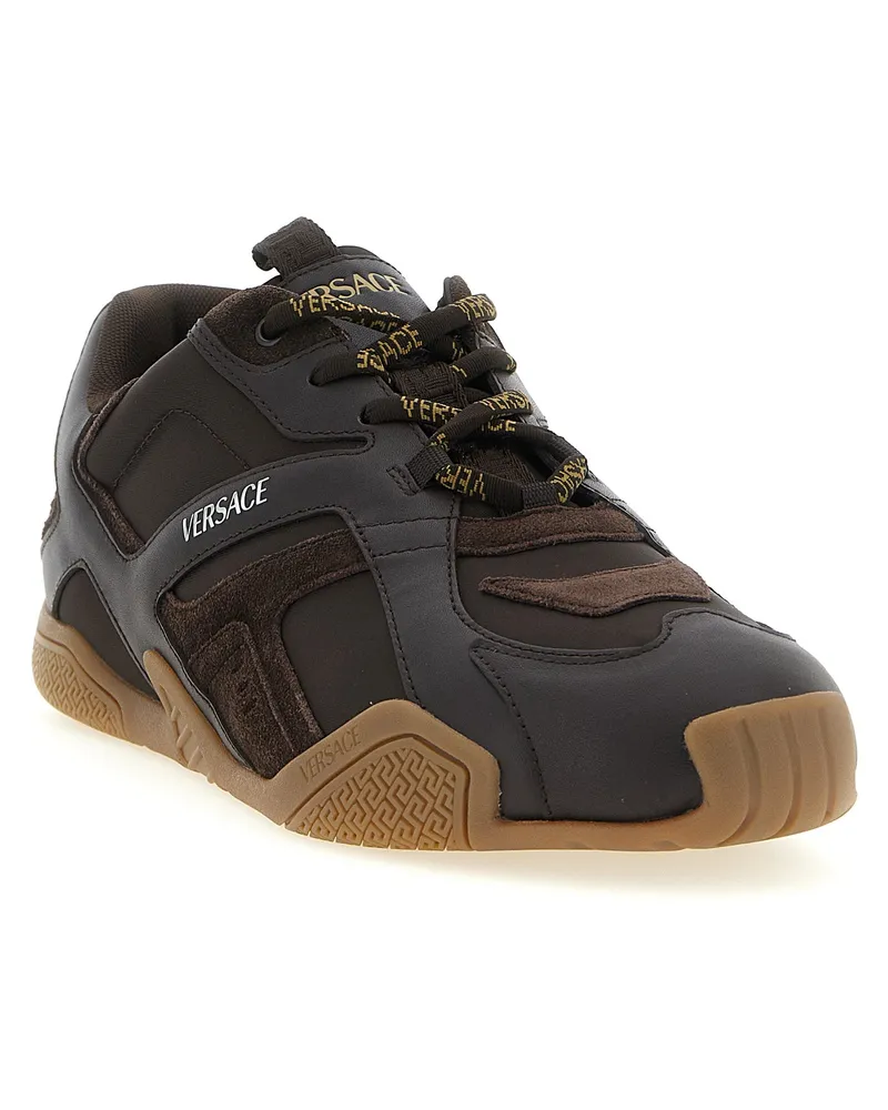 Versace Men's Brown Calfskin Athletic Sneakers Brown