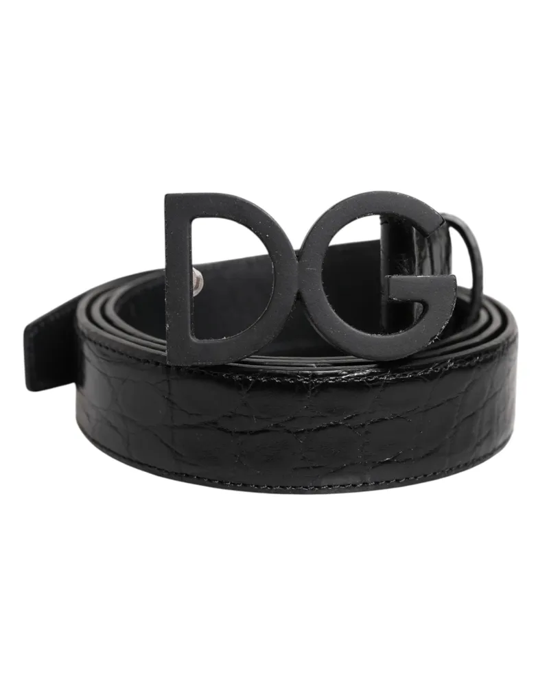Dolce & Gabbana Men's Black Leather Classic Metal Dg Buckle Belt Caimano Black