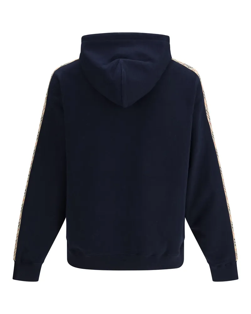 Burberry Men Check Trim Cotton Zip Hoodie Navy Sweatshirts Sweater Navy