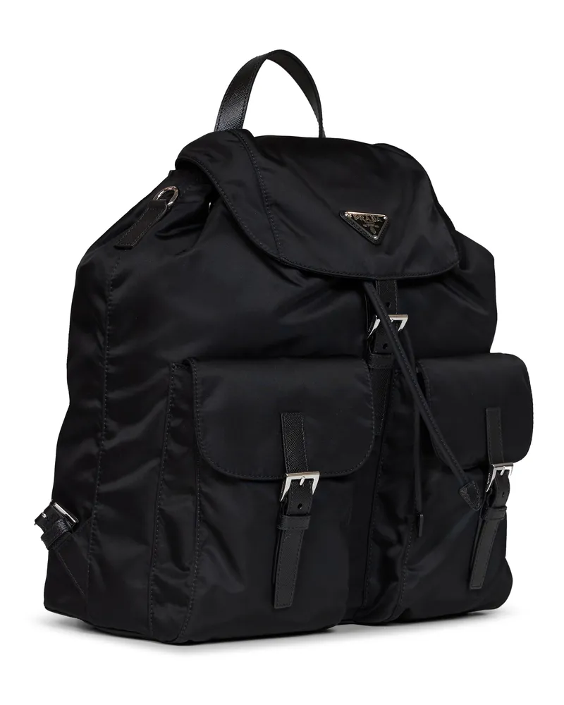 Prada Re-Nylon with Saffiano Leather Trim Backpack — Black Black