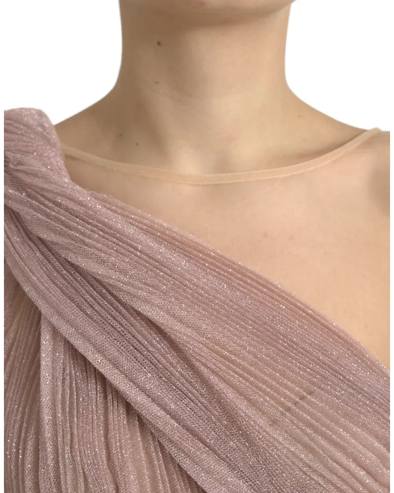 Dolce & Gabbana Pleated Lamé Tulle One-Shoulder Dress — Purple Purple