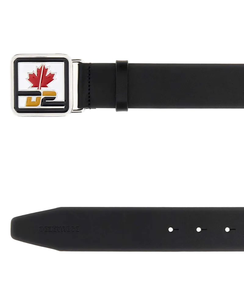 Dsquared2 Leather D2 Patch Belt — Black Black