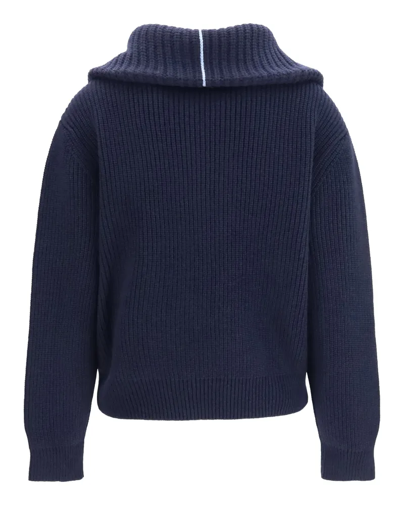 Malo Cashmere High-Neck Zip Sweater — Navy Navy
