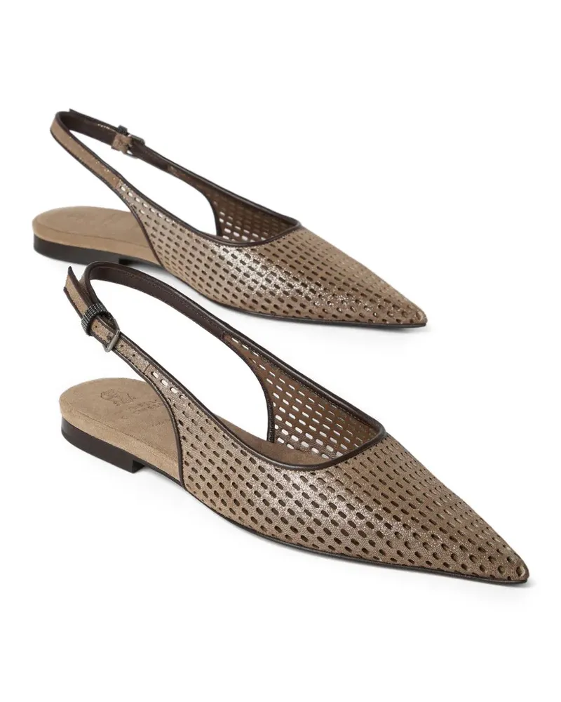 Brunello Cucinelli Women's Sparkling Leather Slingback Ballet Flats Ss26 W Beige