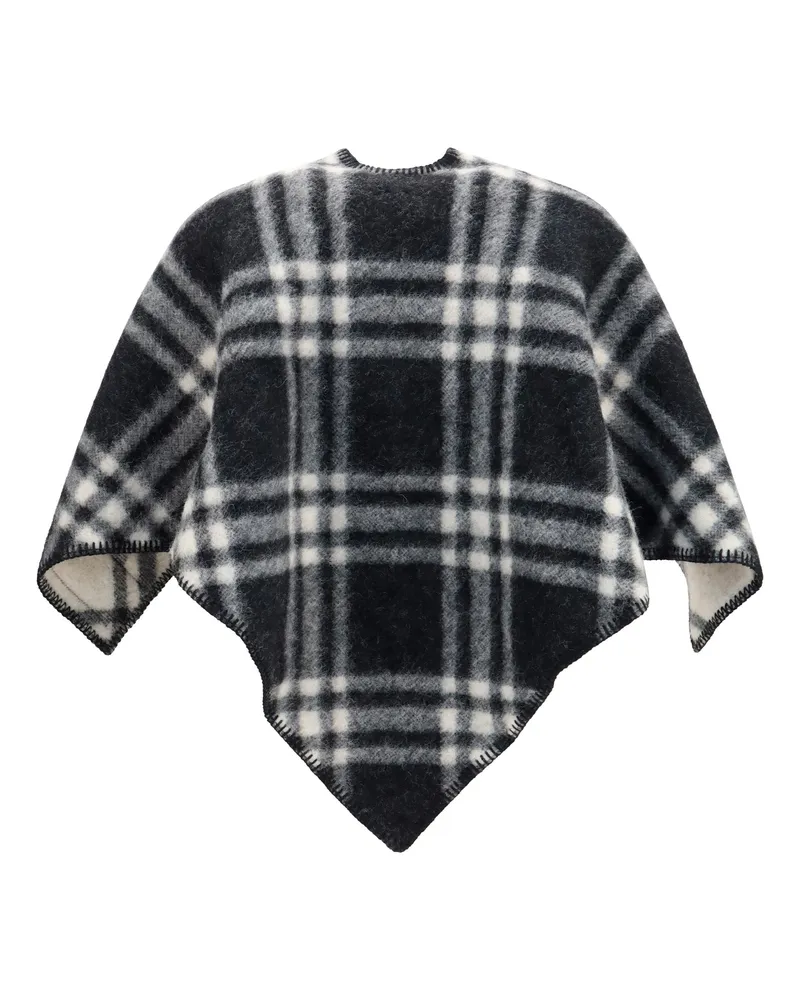 Burberry Women's Short Wool Check Poncho Black Merino Ovis Aries Scarf Scarfs Black