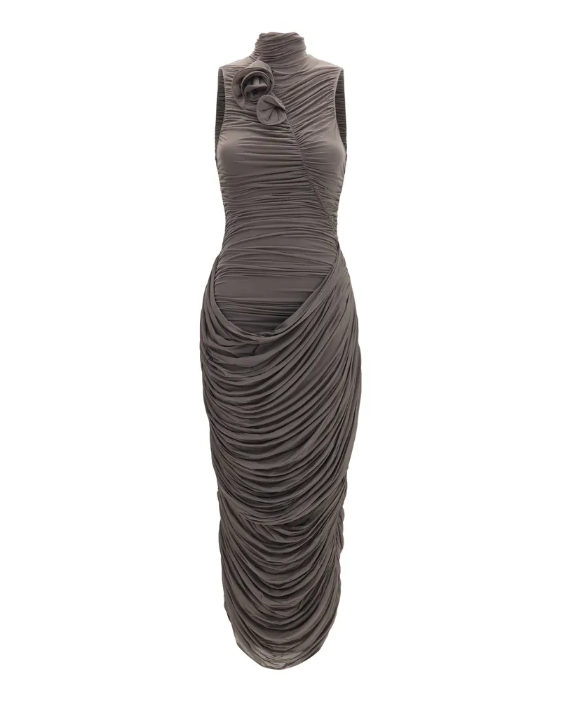 Magda Butrym Women's Dress Draped High-Neck Midi Brown Cupro Brown