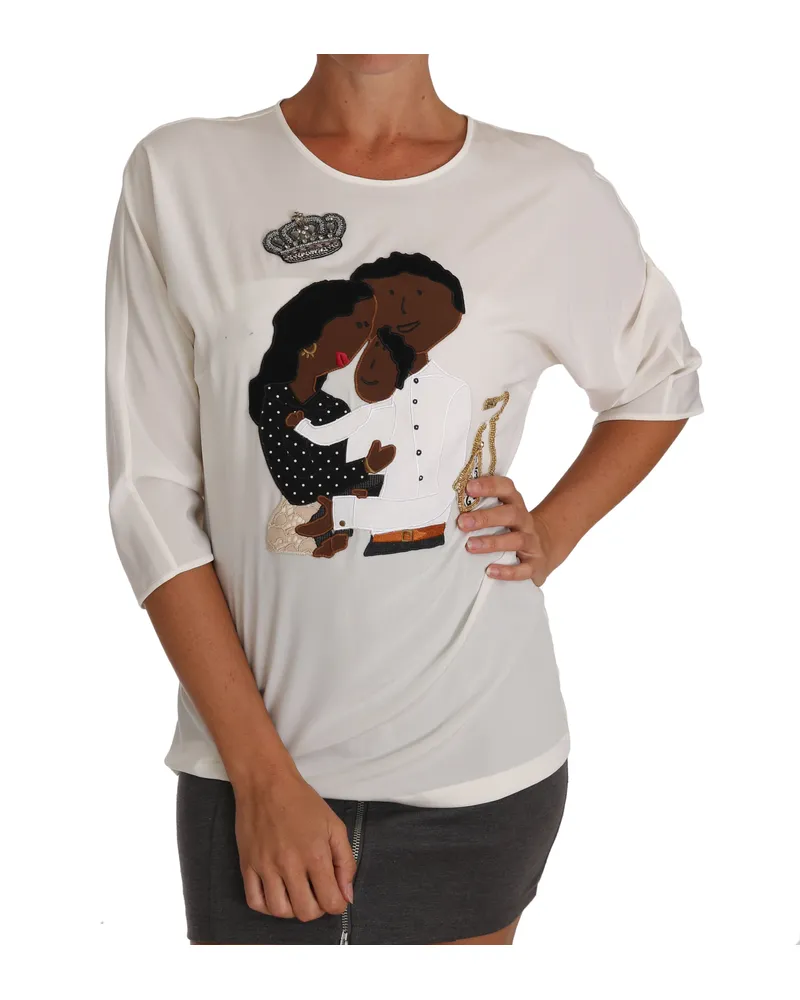Dolce & Gabbana Women White Silk #dgfamily Crystal T-Shirt White