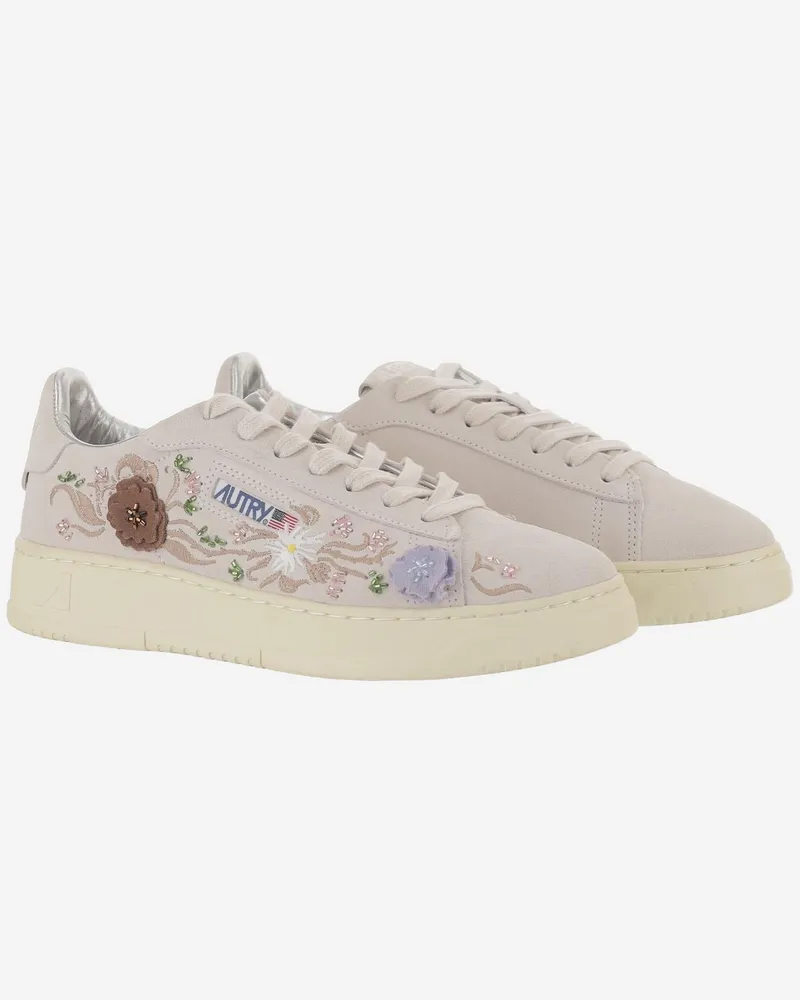 AUTRY Dallas Low Womens Suede Sneakers White Leather Trainers White