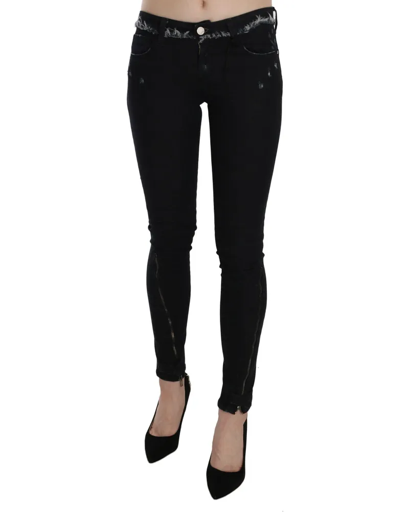CoSTUME NATIONAL Low Waist Zipper Leg Skinny Denim Jeans — Black Black