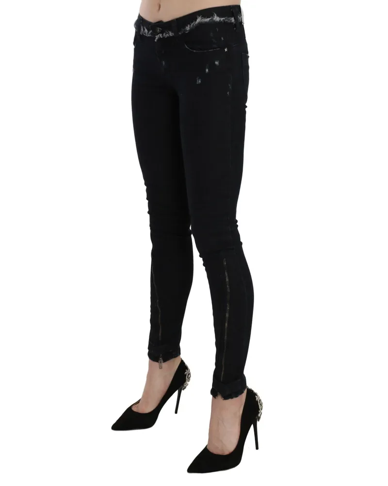 CoSTUME NATIONAL Women's Black Low Waist Zipper Leg Skinny Denim Jeans Cotton Clothing Black