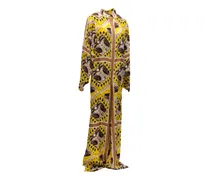 Paisley-Print Silk Jumpsuit — Yellow