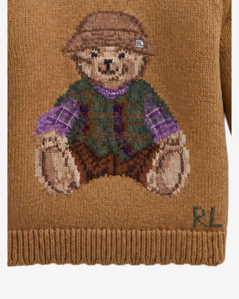 Ralph Lauren Cotton Crew-Neck with Puff Sleeves Sweater — Brown Brown