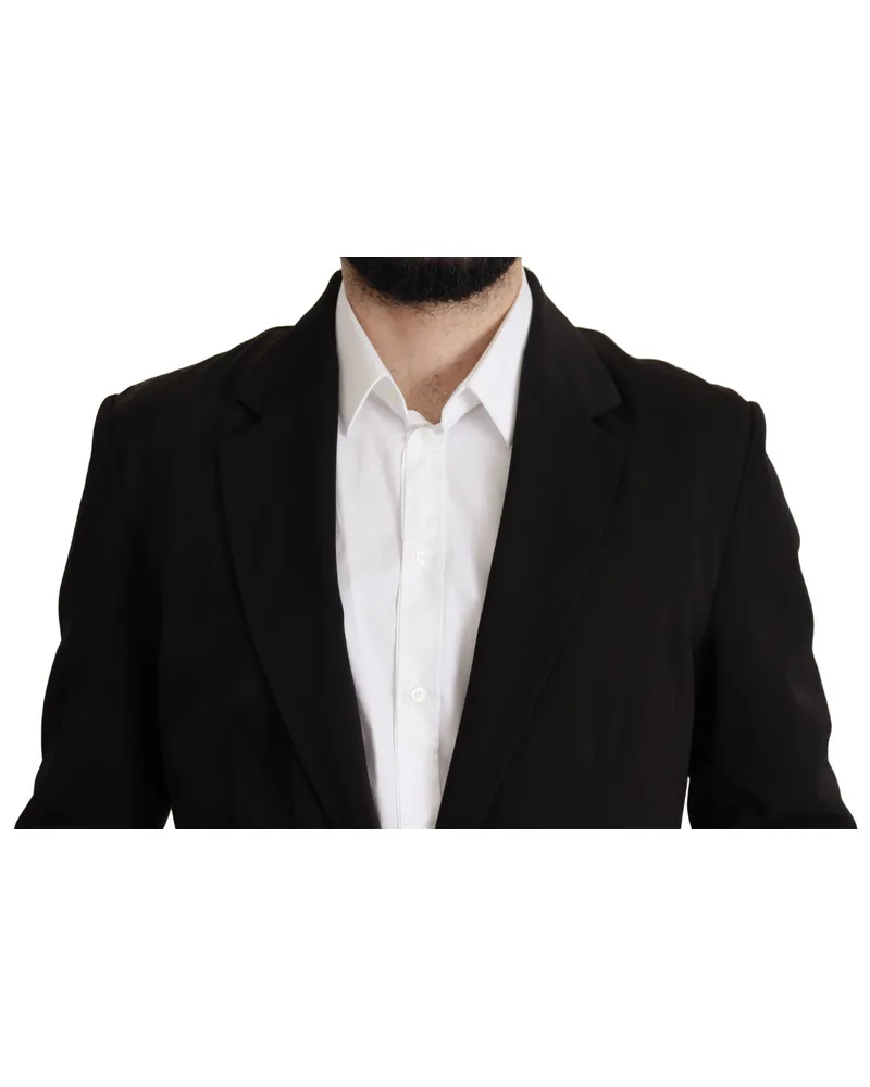 Dolce & Gabbana Men's Black Wool Single Breasted Coat Blazer Virgin Elastane Clothing Black