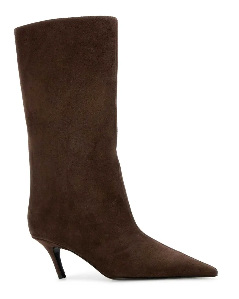 Amina Muaddi Women's Brown Suede Fiona Boots Coffee60mmslantedheel Stivali Brown