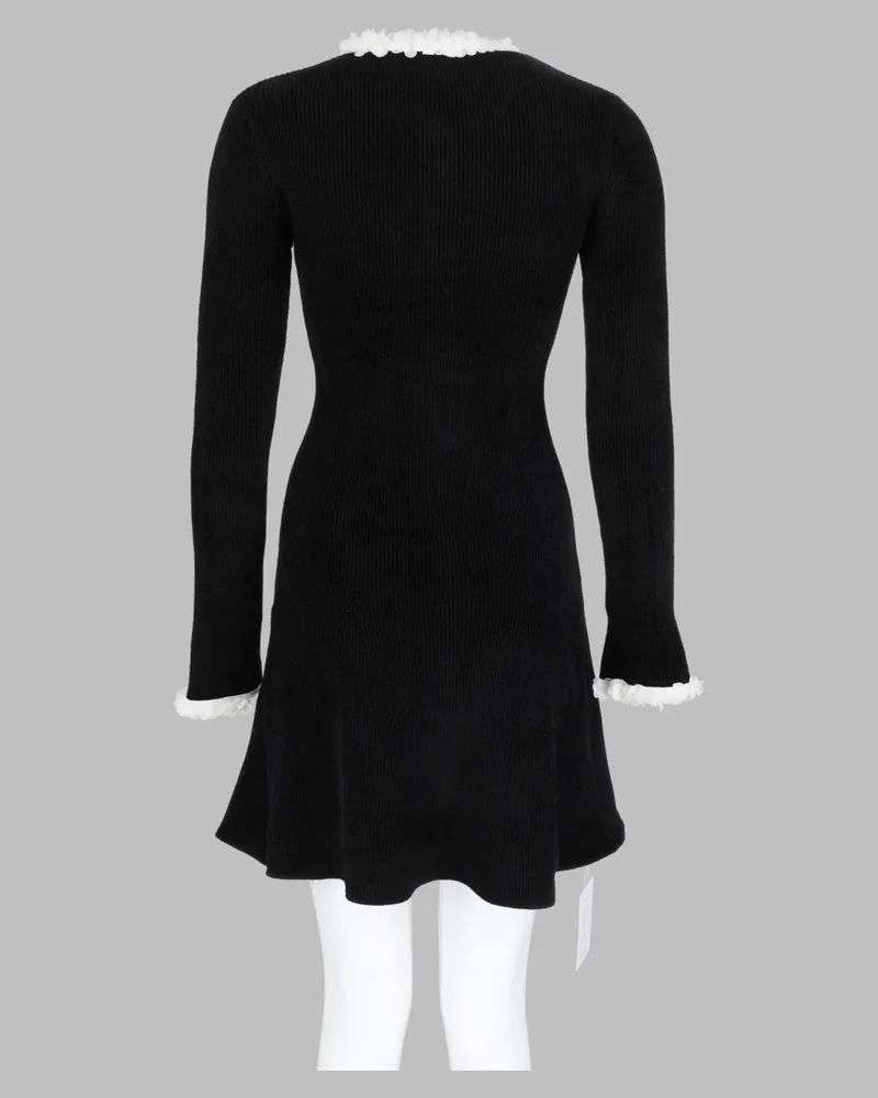 Self-Portrait Cloud-Embroidered Knit Dress — Black Black