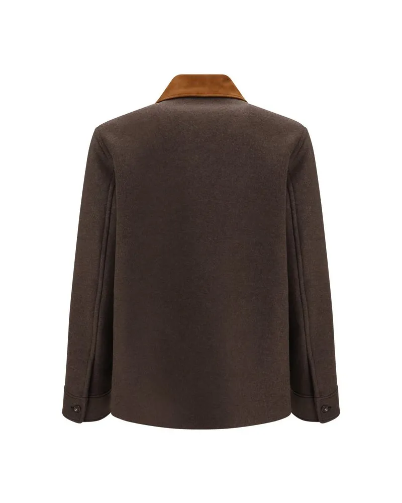 Valentino Garavani Suede Collar Wool Jacket — Brown Brown