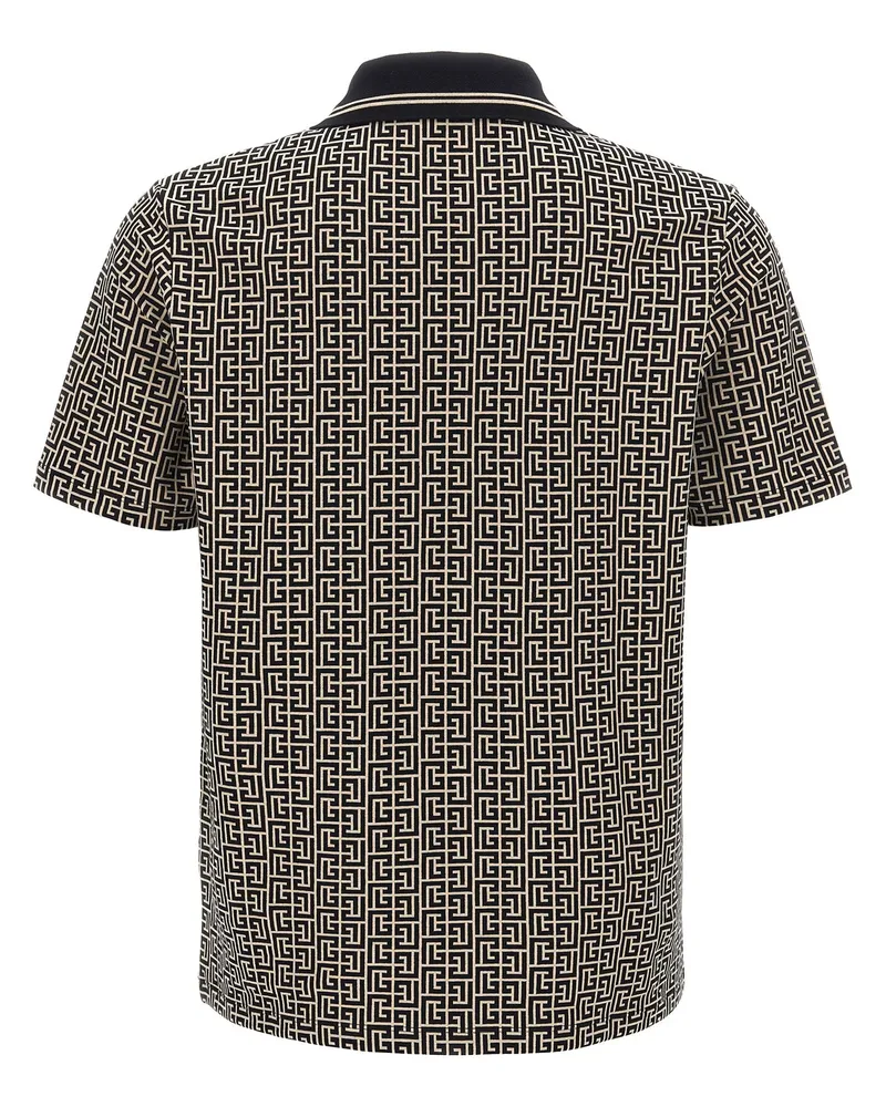 Balmain Logo-Embroidered Jacquard Polo Shirt — Black Black
