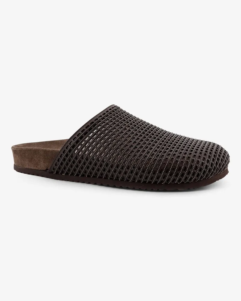 Brunello Cucinelli Women's Leather Sandals Precious Net Brown Brown