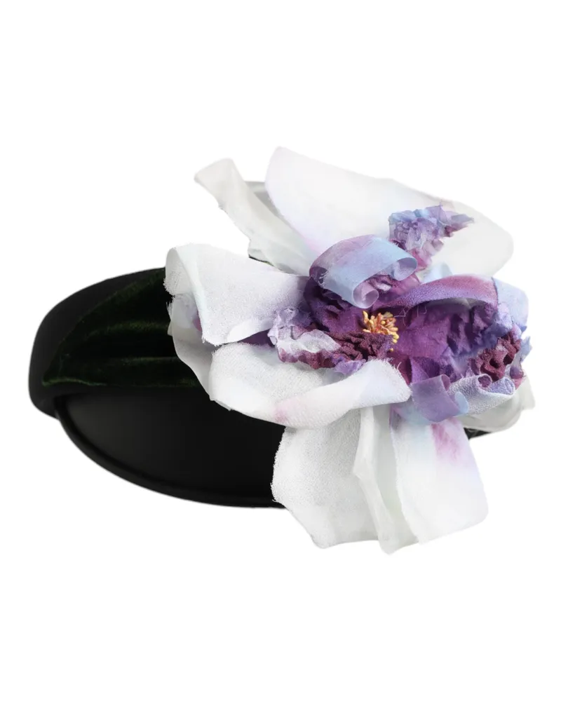 Dolce & Gabbana Women's Black Green Silk Purple White Floral Appliqué Accessory Headband Black