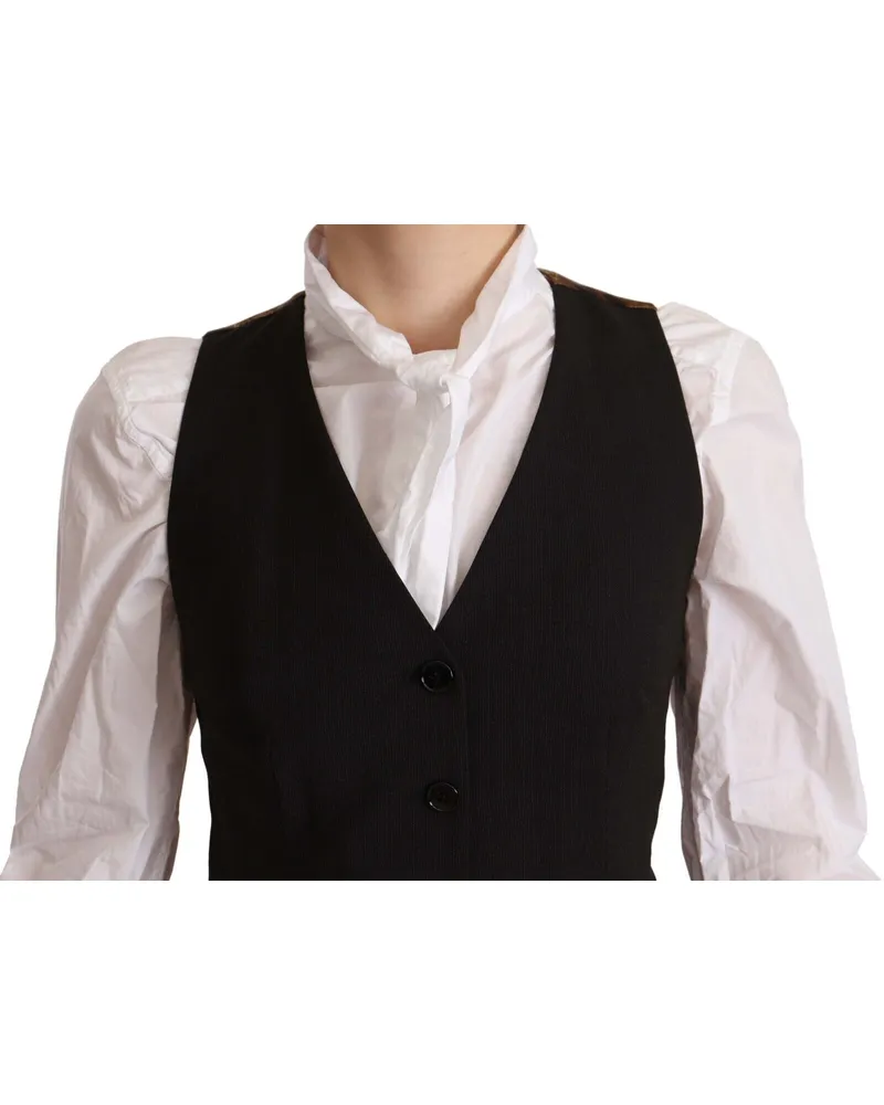 Dolce & Gabbana Women's Black Button Down Sleeveless Vest Polyester Top Wool Elastane Black