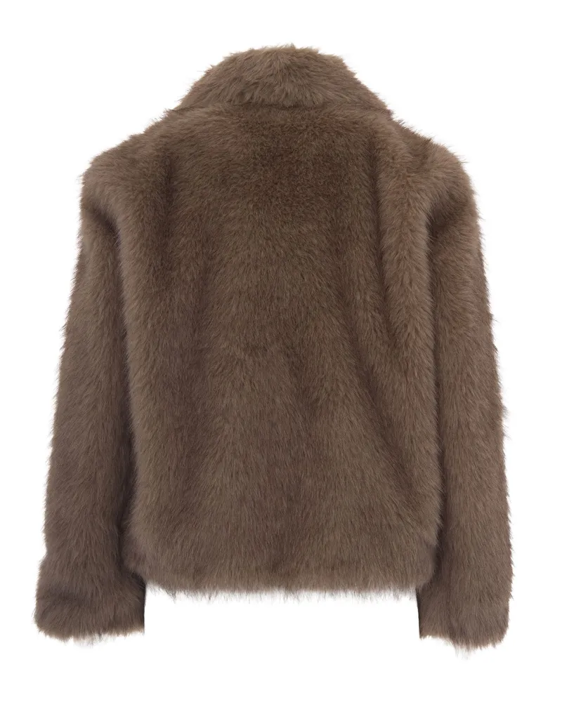 Max Mara Women's Faux-Fur Coat Alce Honey Knitted Polyester Jacket Taupe