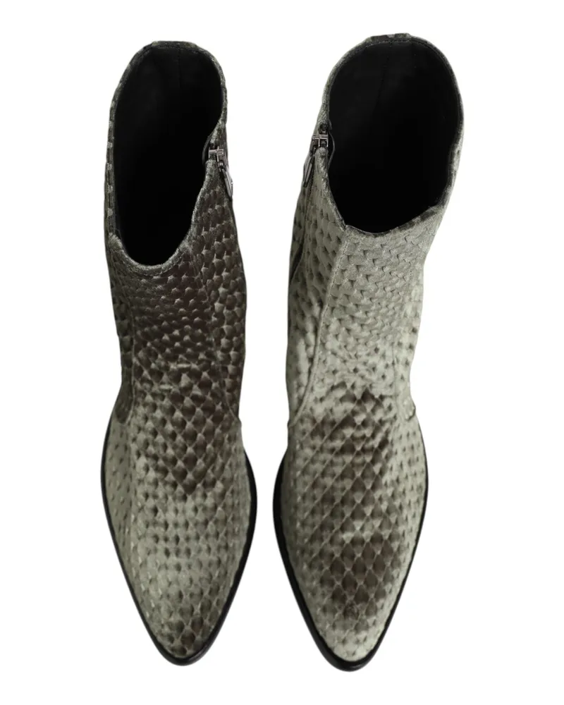 Dolce & Gabbana Men's Gray Cotton Velvet Mid Calf Short Boots Shoes Co+07+pl Gray