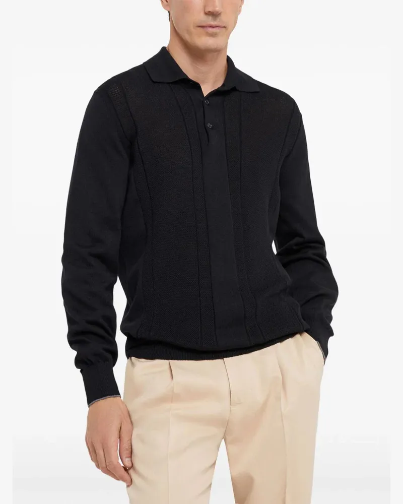 Brunello Cucinelli Cotton Waffle Knit Polo — Black Black