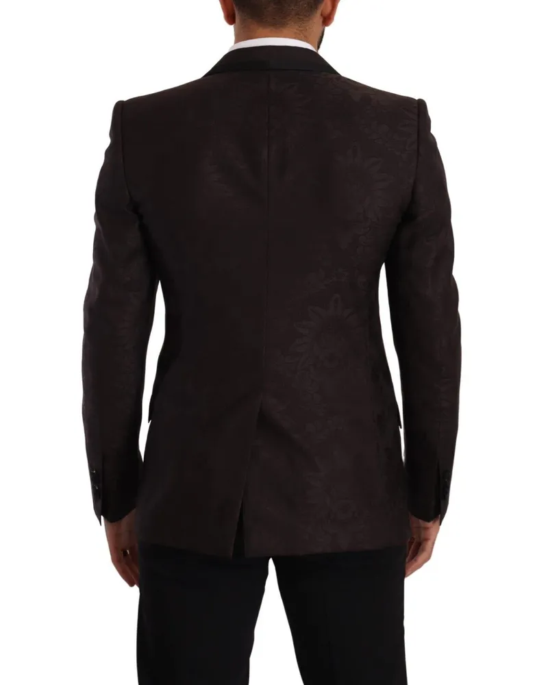 Dolce & Gabbana Men's Purple Jacquard Single Breasted Sicilia Blazer Bordeaux Virgin Wool Clothing Purple