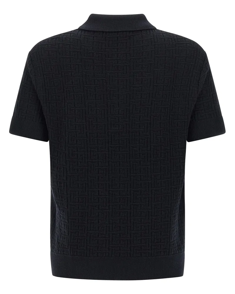 Balmain Monogram Knit Polo Shirt — Black Black