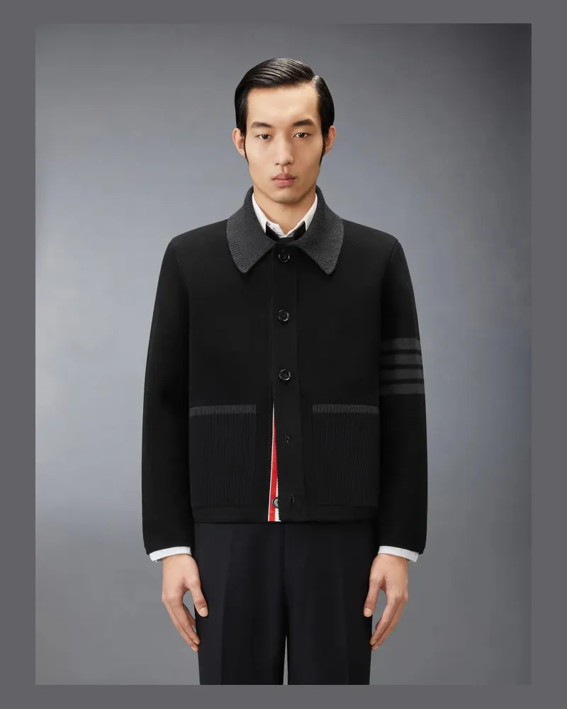Thom Browne Men's Polo Collar Work Jacket Black Black