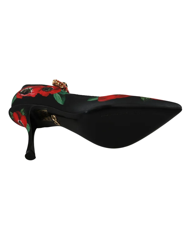 Dolce & Gabbana Women's Black Red Floral Mary Janes Pumps Shoes Spandex Black