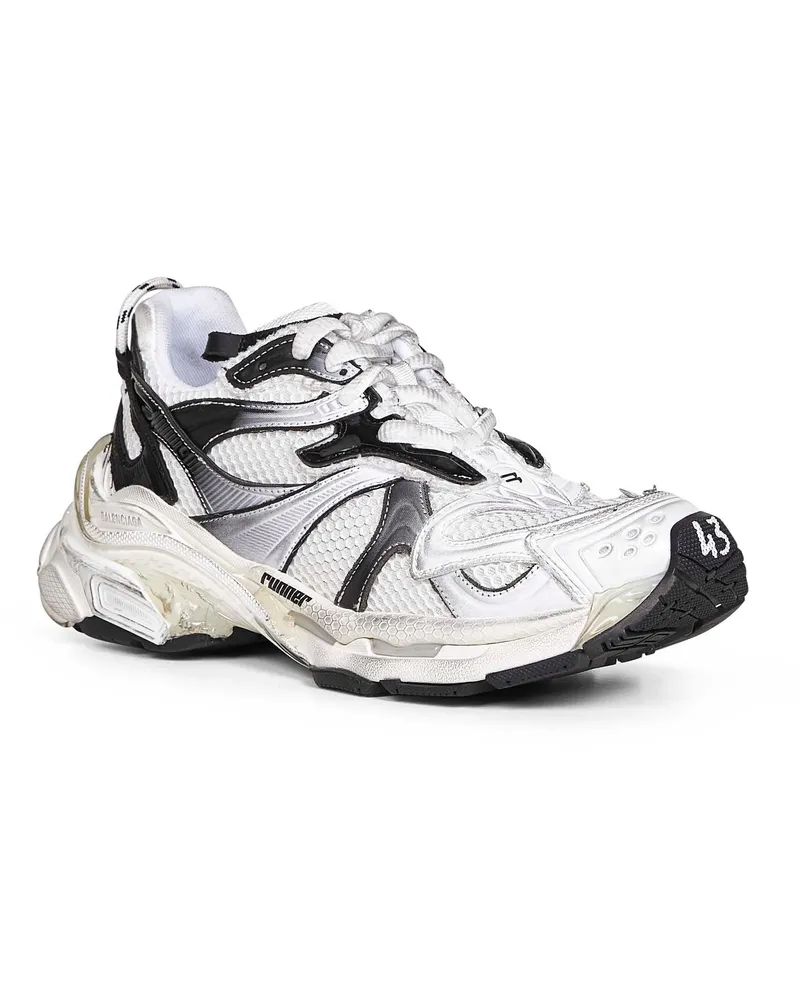 Balenciaga Men's Runner Sneakers White-Black Polyurethane Trainers White/black White