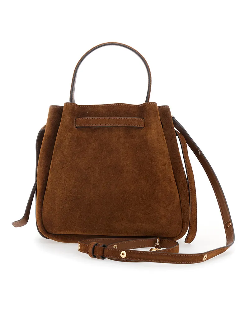 Tory Burch Women's Handbag Romy Bucket Bag Brown Suede Calf Leather Handbags Hand Brown