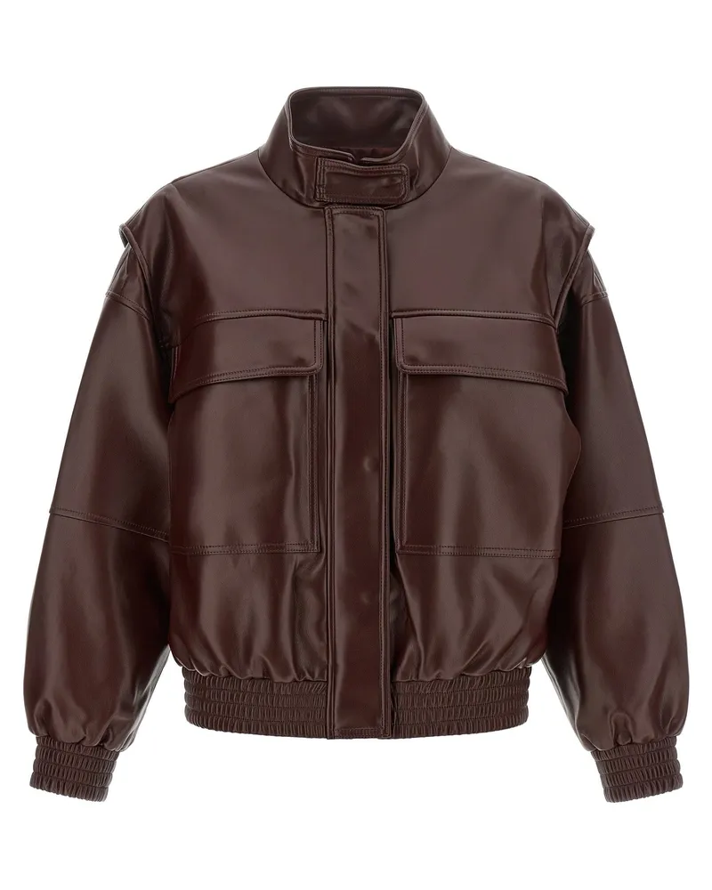 Twin-Set Leather-Effect Bomber Jacket — Brown Brown