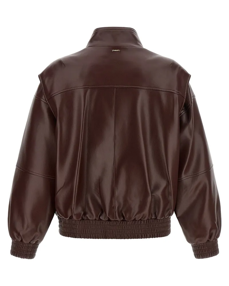 Twin-Set Leather-Effect Bomber Jacket — Brown Brown