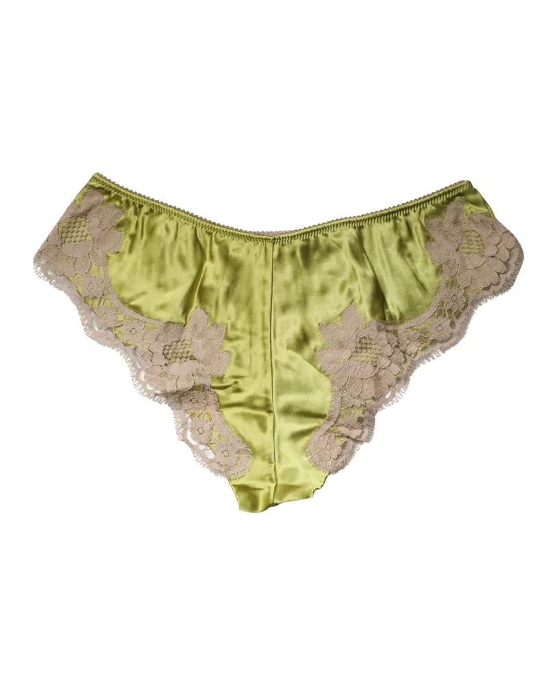 Dolce & Gabbana Women's Underwear Green Silk Satin Floral Lace Panty Brief Elastane Cotton Clothing Green