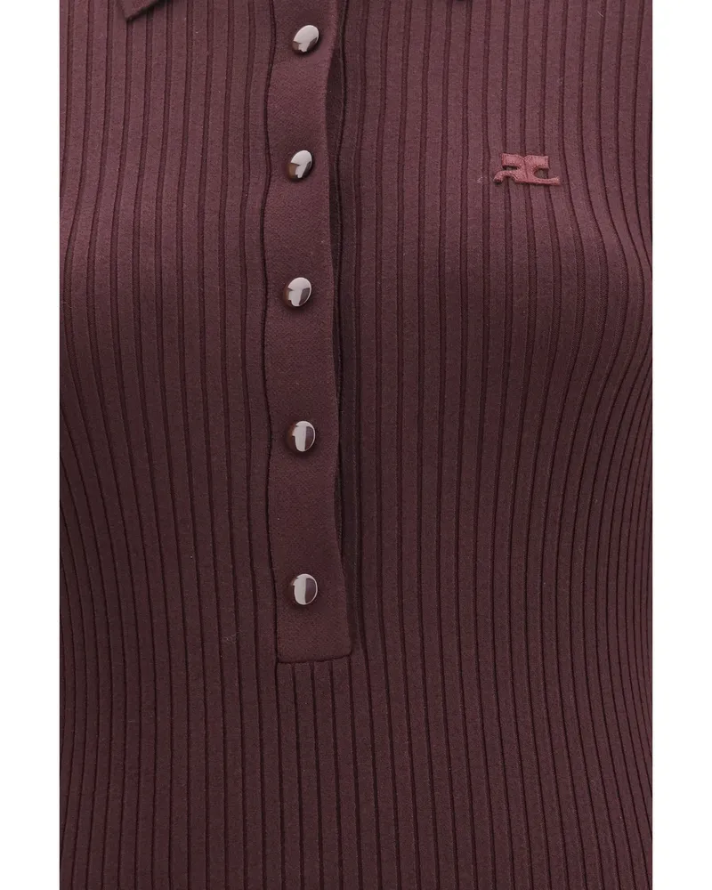 Courrèges Women's Dress Rib-Knit Polo Long Burgundy Viscose Burgundy